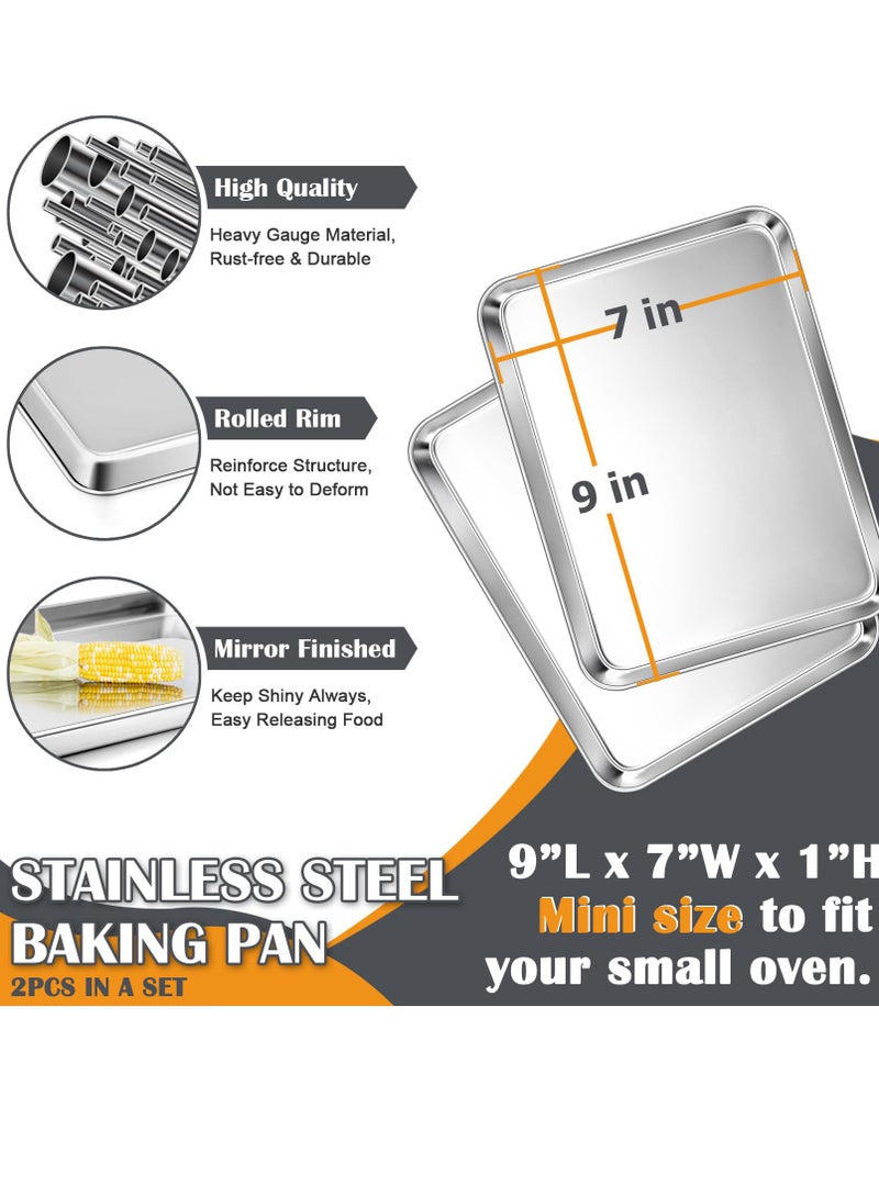 Mordely 2Pcs Baking Sheet Pan Set, Stainless Steel Cookie Sheets, Commercial Metal Pans Toaster Oven Tray Bakeware for Jelly Roll/Bread/Bacon, Heavy Gauge, Rust-free & Dishwasher Safe  - Image 2