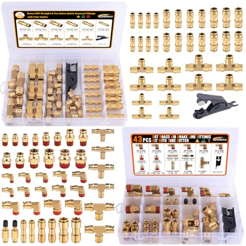 CheeMuii 78 Pcs Brass DOT Air Line Fittings Kit Push Lock DOT Air Fittings 2IN1 4335 Pcs Push to Connect Fittings NPT Thread Quick Connect Air Hose Fittings Assortment - Image 1
