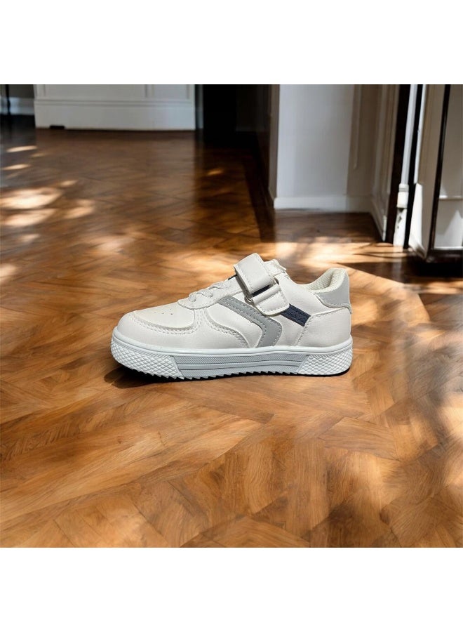 Kids Casual Sneakers White with Velcro & Laces – Comfortable Daily Shoes - Image 2