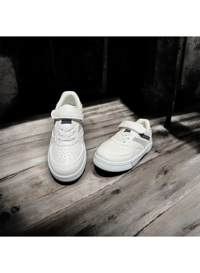 Kids Casual Sneakers White with Velcro & Laces – Comfortable Daily Shoes - Image 1