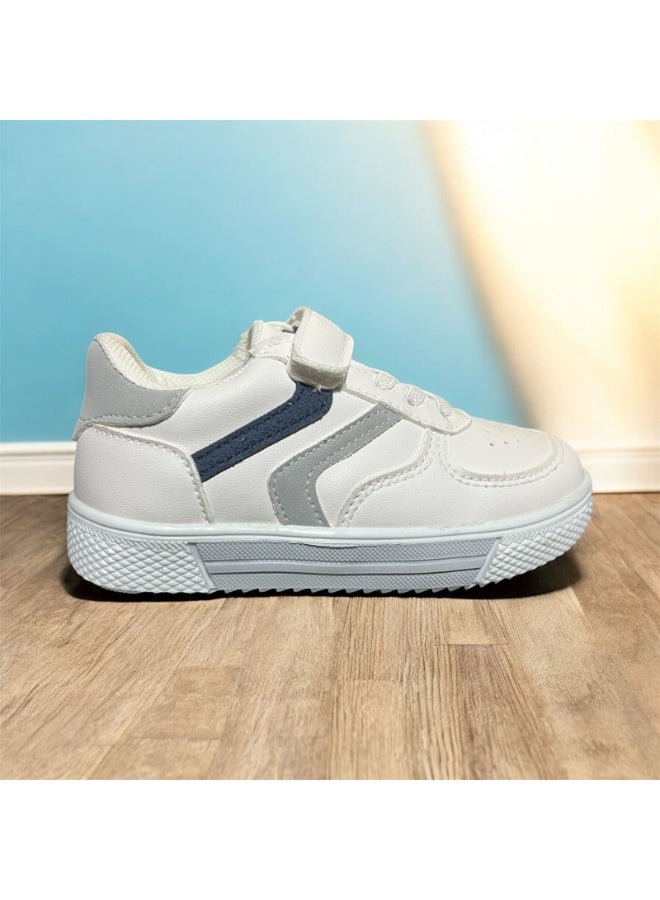 Kids Casual Sneakers White with Velcro & Laces – Comfortable Daily Shoes - Image 3