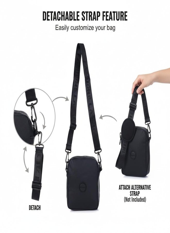 MENSCH Crossbody Bag with Detachable Strap, Hidden Zipper Pocket, Waist Belt Loop, Main Compartment, Black - Image 3