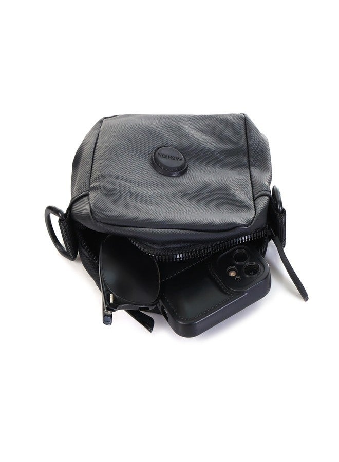MENSCH Crossbody Bag with Detachable Strap, Hidden Zipper Pocket, Waist Belt Loop, Main Compartment, Black - Image 4