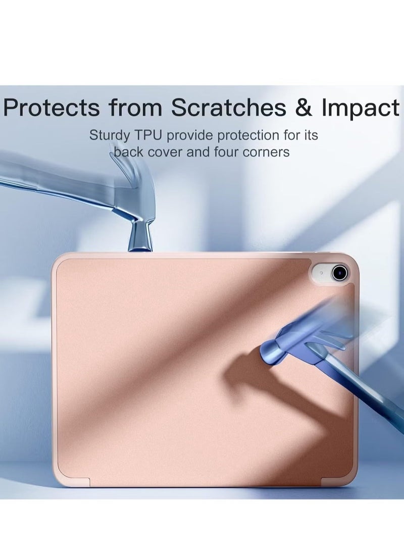 MUNTAQI Lightweight Shockproof Trifold Stand Case for iPad 10th Gen (10.9", 2022) – Protective Cover with Pencil Holder, Auto Sleep/Wake, Soft TPU Back, and Durable Design – Rose Pink - Image 4
