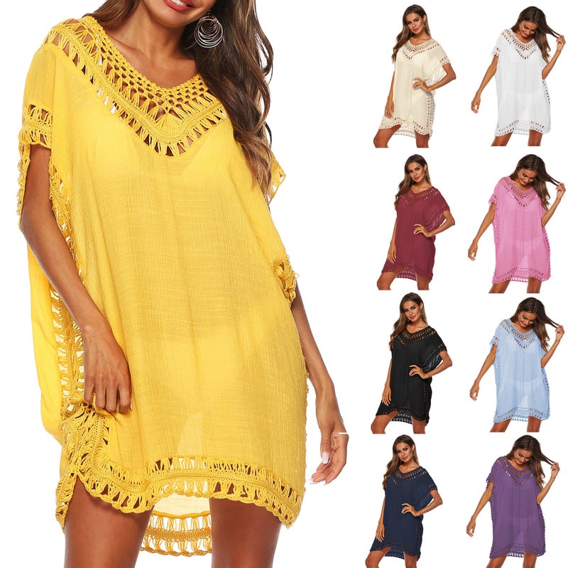 new V-neck beach skirt blouse hollow hand hook beach blouse beach skirt explosions - Image 2