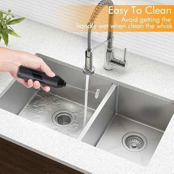 ريحني خفاقة حليب يدوية، خفاقة قهوة كهربائية صغيرة، صانعة رغوة، خلاط مشروبات محمول للاتيه والكابتشينو والماتشا والشوكولاتة الساخنة والكريمة والحليب باللون الأسود - Image 5