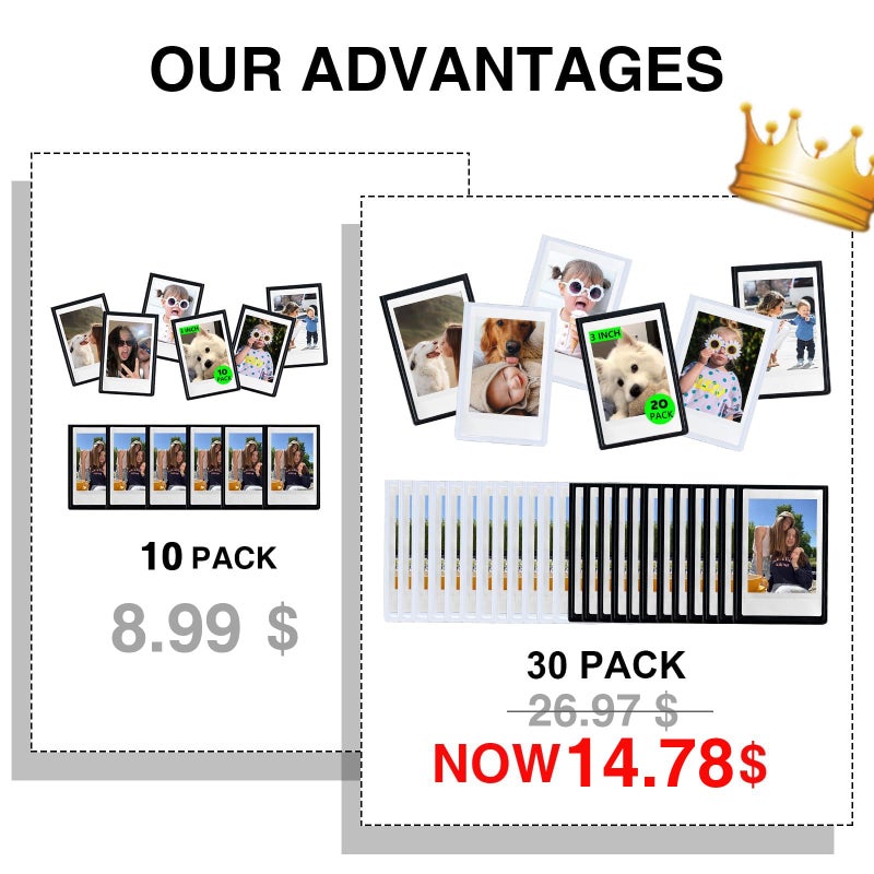 Wogozan 2x3 إطار الصورة المغناطيسية لـ Fujifilm Instax Mini 12/11/99/90/8/SE/7+/EVO Camera 2.15x3.4 بوصة مغناطيس للثلاجة مع غطاء شفاف - 30 حزمة - Image 2