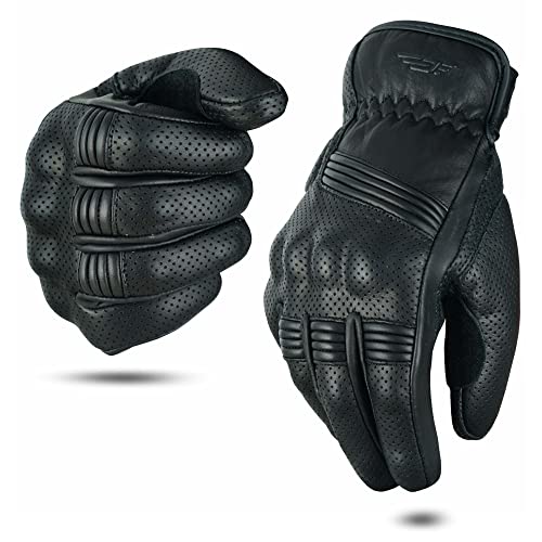 JAUNTY Black Motorcycle Gloves for Men & Women - Small Perforated Leather Touchscreen Full Finger Knuckle Protection - Ideal for Dirt Bike Motocross ATV MTB BMX - Image 1