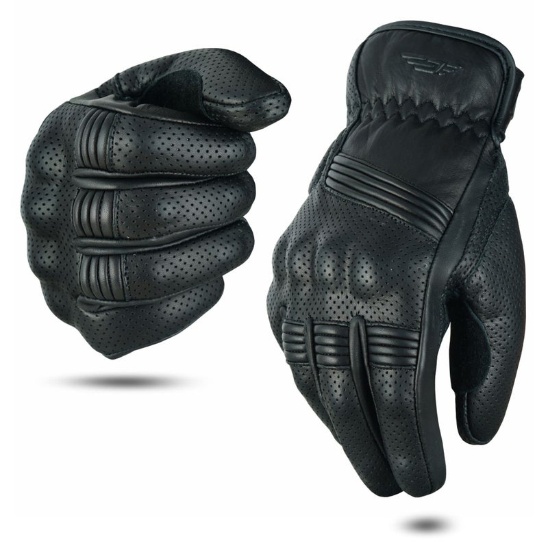 JAUNTY Black Motorcycle Gloves for Men & Women - Small Perforated Leather Touchscreen Full Finger Knuckle Protection - Ideal for Dirt Bike Motocross ATV MTB BMX - Image 5