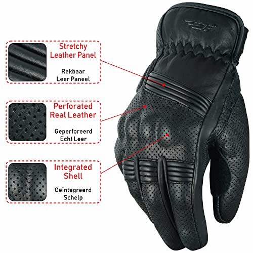 JAUNTY Black Motorcycle Gloves for Men & Women - Small Perforated Leather Touchscreen Full Finger Knuckle Protection - Ideal for Dirt Bike Motocross ATV MTB BMX - Image 2