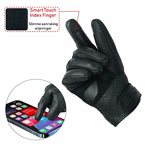 JAUNTY Black Motorcycle Gloves for Men & Women - Small Perforated Leather Touchscreen Full Finger Knuckle Protection - Ideal for Dirt Bike Motocross ATV MTB BMX - Image 4