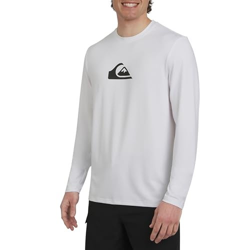 Quiksilver Mens Swimwear Regular Fit UPF 50 Long Sleeve Sun Tee Rash Guard Shirt White Large - Image 1