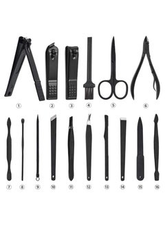 ORiTi Manicure Set, Professional Stainless Steel Pedicure Nail Clipper Tools Kit with PU Leather Folding Case，Women Men Nail Scissors Nail Cutter Set，16 In 1 Travel Grooming Care Tool Kits  - Image 2
