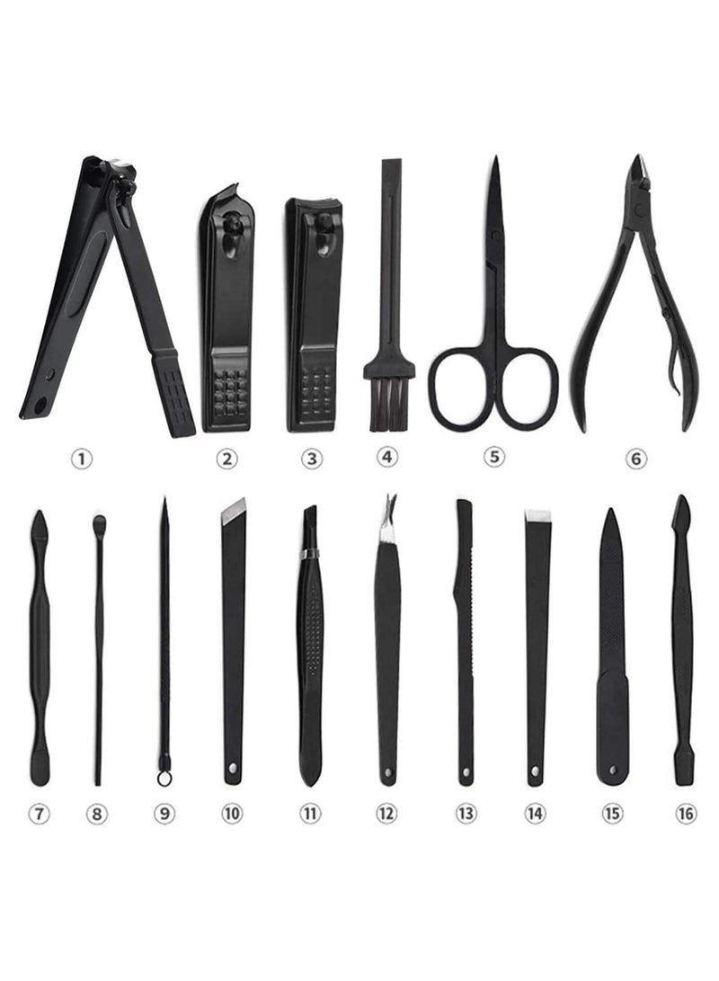 ORiTi Manicure Set, Professional Stainless Steel Pedicure Nail Clipper Tools Kit with PU Leather Folding Case，Women Men Nail Scissors Nail Cutter Set，16 In 1 Travel Grooming Care Tool Kits - Image 2