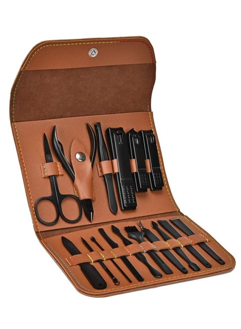 مجموعة مانيكير، مجموعة أدوات قص الأظافر الاحترافية من الفولاذ المقاوم للصدأ مع حقيبة قابلة للطي من جلد البولي يوريثان، مجموعة مقص أظافر للنساء والرجال، مجموعة أدوات العناية الشخصية 16 في 1 للسفر