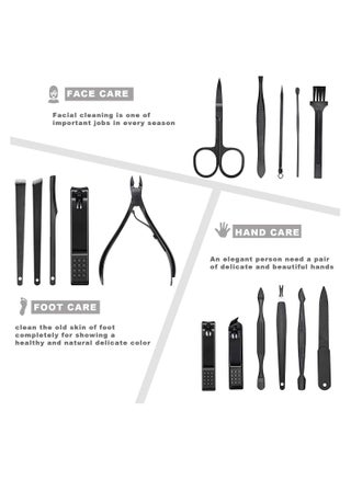 Manicure Set, Professional Stainless Steel Pedicure Nail Clipper Tools Kit with PU Leather Folding Case，Women Men Nail Scissors Nail Cutter Set，16 In 1 Travel Grooming Care Tool Kits - view 5