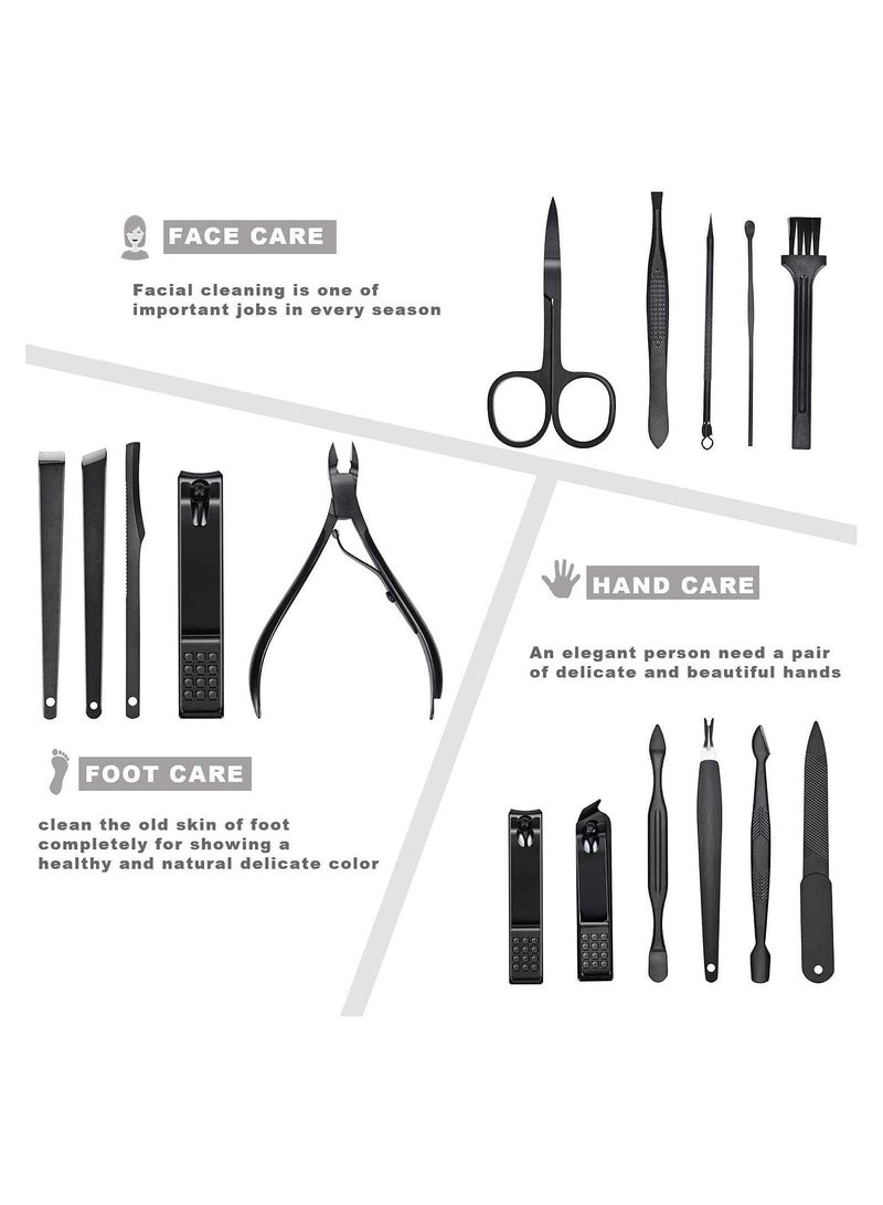 ORiTi Manicure Set, Professional Stainless Steel Pedicure Nail Clipper Tools Kit with PU Leather Folding Case，Women Men Nail Scissors Nail Cutter Set，16 In 1 Travel Grooming Care Tool Kits - Image 5