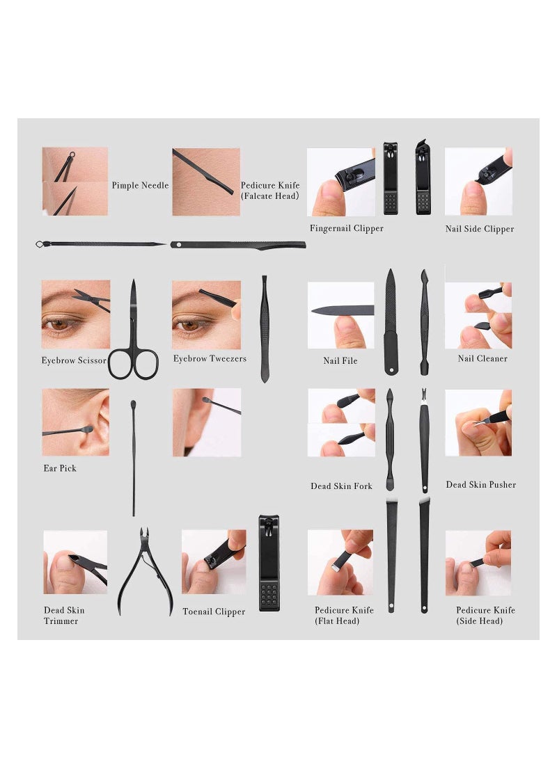 ORiTi Manicure Set, Professional Stainless Steel Pedicure Nail Clipper Tools Kit with PU Leather Folding Case，Women Men Nail Scissors Nail Cutter Set，16 In 1 Travel Grooming Care Tool Kits - Image 3