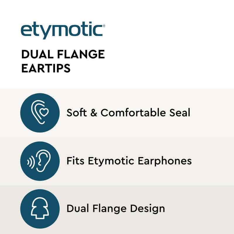 Etymotic Dual Flange Silicone Eartips, Clear - 6 Pack - Medium Fit - Image 2