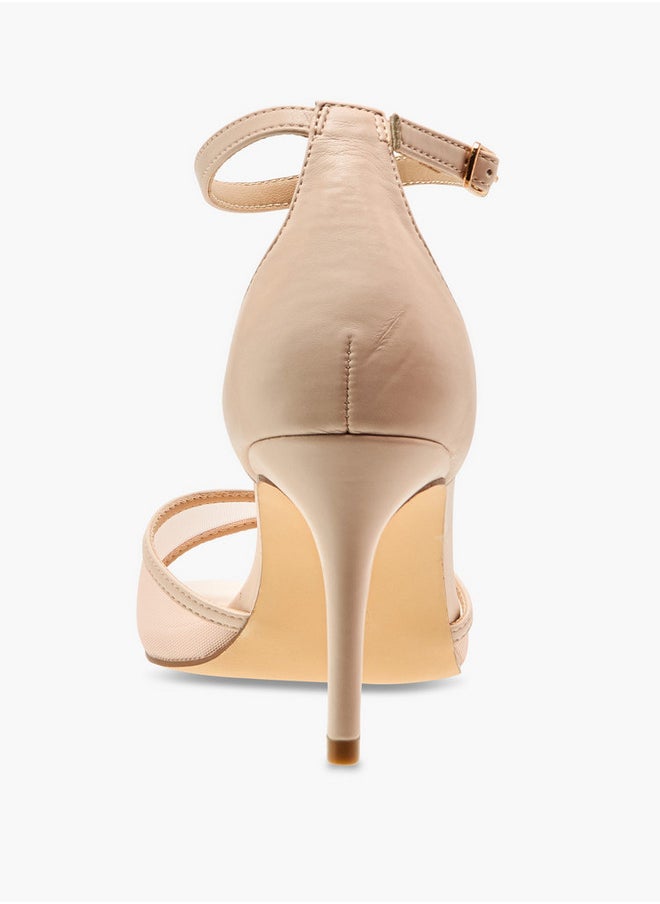 Flora Bella By Shoexpress Mesh Detail Stiletto Sandals with Ankle Strap and Buckle Closure  - Image 5