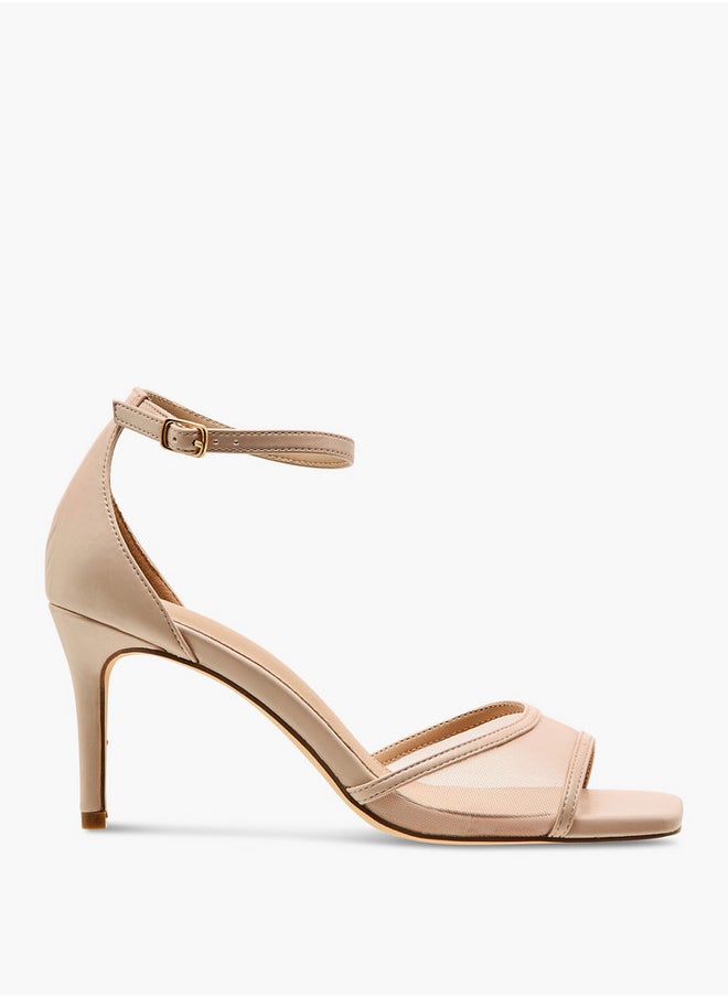 Flora Bella By Shoexpress Mesh Detail Stiletto Sandals with Ankle Strap and Buckle Closure  - Image 3