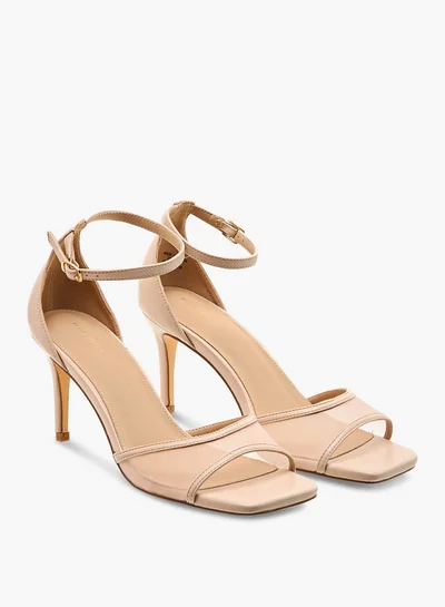 Flora Bella By Shoexpress Mesh Detail Stiletto Sandals with Ankle Strap and Buckle Closure