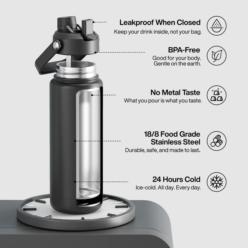ENCOOL Insulated Water Bottle with Straw Stainless Steel Water Bottle, Leak-Proof, BPA-Free, Double Wall Vacuum Keeps Cold for 24 Hours for Sports, Travel, School (32 oz, Black Night) - Image 2