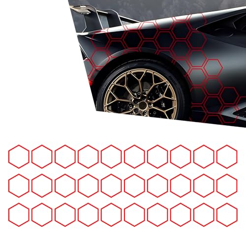 Hugwits 30 Grids Honeycomb Graphics Car Door Decals Reflective PVC Car Side Body Sticker Auto Body Modification DIY Vinyl Decal Universal for Most Cars Red - Image 1