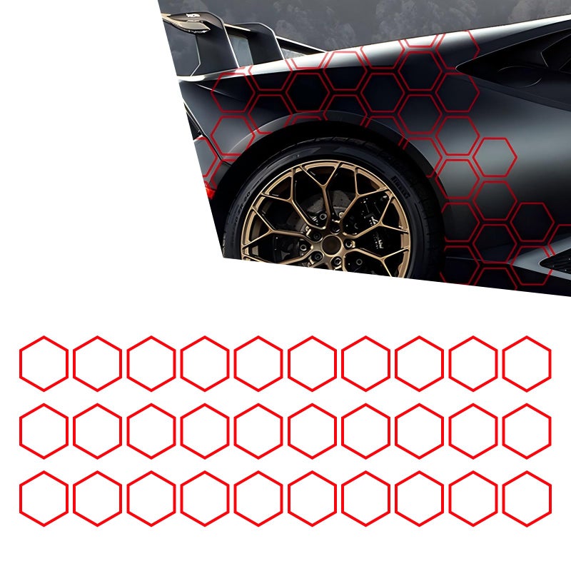 Hugwits 30 Grids Honeycomb Graphics Car Door Decals Reflective PVC Car Side Body Sticker Auto Body Modification DIY Vinyl Decal Universal for Most Cars Red - Image 3