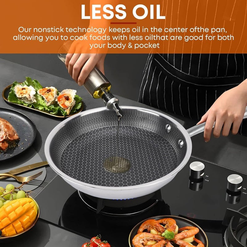 Nonstick Stainless Steel Fry Pan Double Sided Skillet for Gas Range Dishwasher Safe Kitchen Cooking (20cm) - Image 4