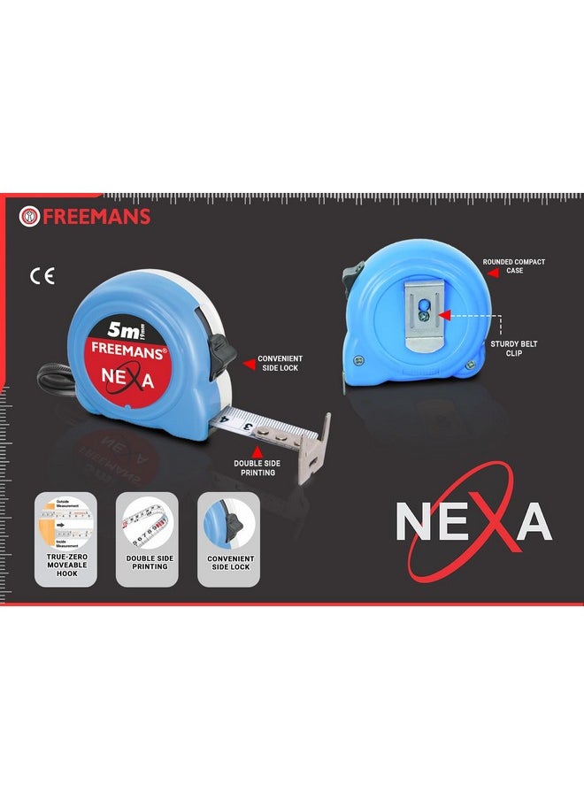 FREEMANS FREEMANS NEXA 5m:19mm Steel Inchi Measuring Tape - 5m With Unbreakable ABS case || Click Action Front Lock || Double-sided Printing and Belt Clip  - Image 3
