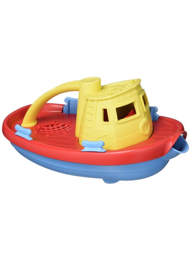 Green Toys Green Toys Tugboat, Yellow/Red/Blue CB - Pretend Play, Motor Skills, Kids Bath Toy Floating Pouring Vehicle. No BPA, phthalates, PVC. Dishwasher Safe, Recycled Plastic, Made in USA.  - Image 1
