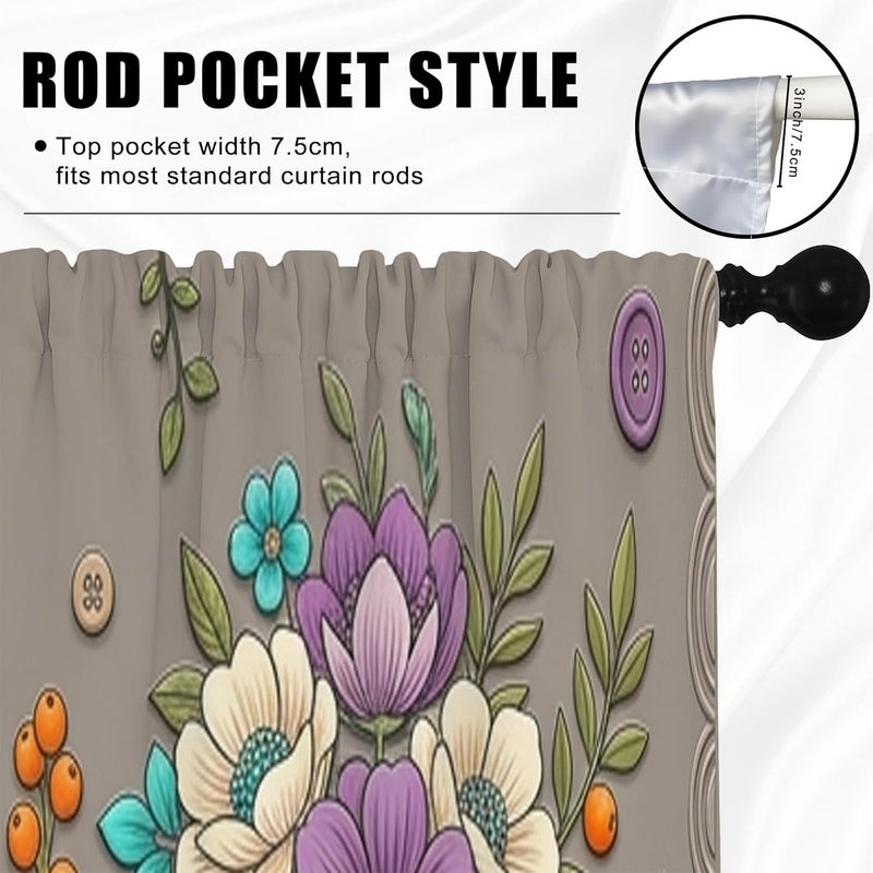 Flower Kitchen Curtains, Bohemian Rustic Leaf Basket Spring Violet Rod Pocket Window Valance Window Decoration for Dining Room Breakfast Nook Sink Area 18x52 Inch - Image 5