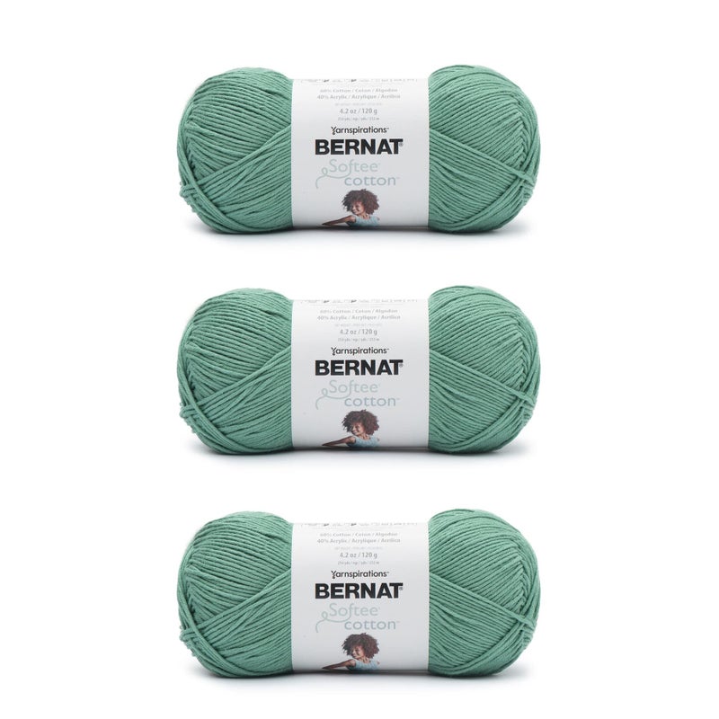 Bernat Softee Cotton Pool Green Yarn 3 Pack of 120g425oz Nylon 3 DK Light 254 Yards Knitting Crocheting Crafts