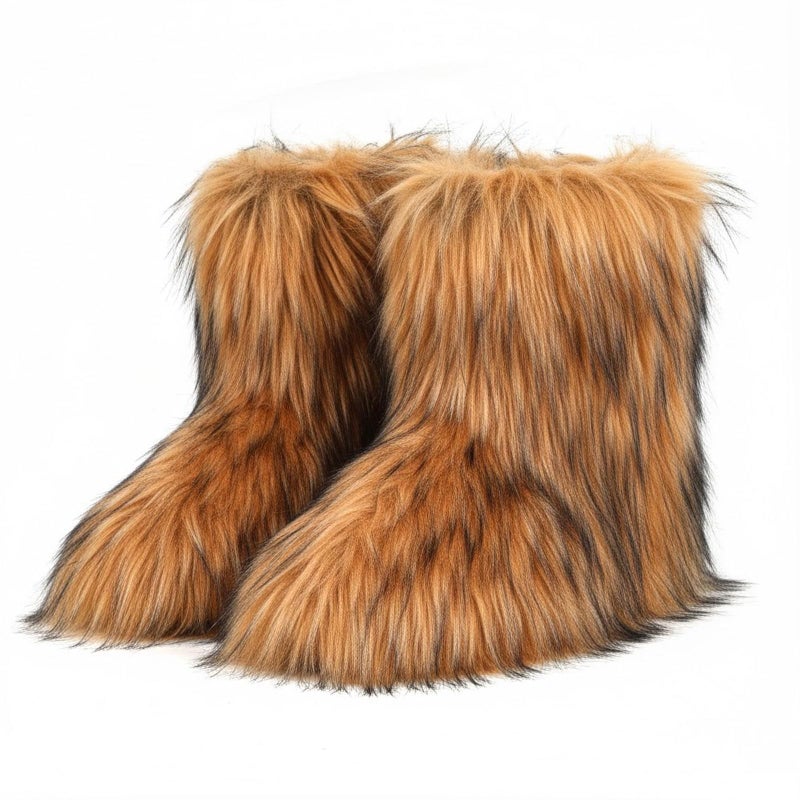 CEPEPRIN Women's Faux Fur Boots Furry Fuzzy Snow Boots Fluffy Winter Boot Warm Comfortable Mid-Calf Boot Outdoor Indoor Flat Shoes - Image 1
