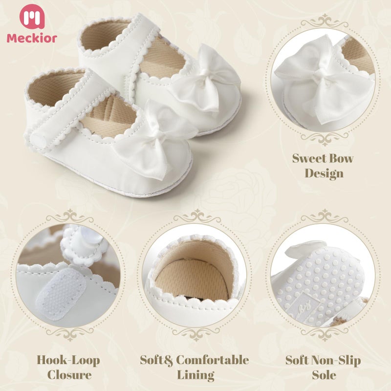 Meckior Infant Baby Girls Soft Sole Bowknot Princess Wedding Dress Mary Jane Flats Shoes Easter Light Baby Sneaker Shoes - Image 5