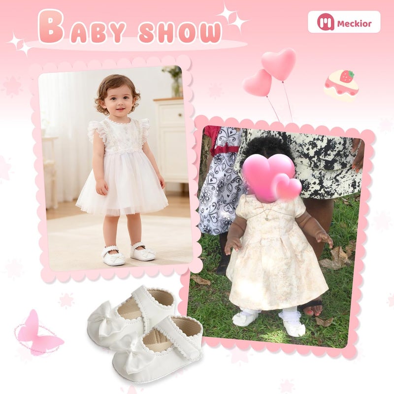 Meckior Infant Baby Girls Soft Sole Bowknot Princess Wedding Dress Mary Jane Flats Shoes Easter Light Baby Sneaker Shoes - Image 3