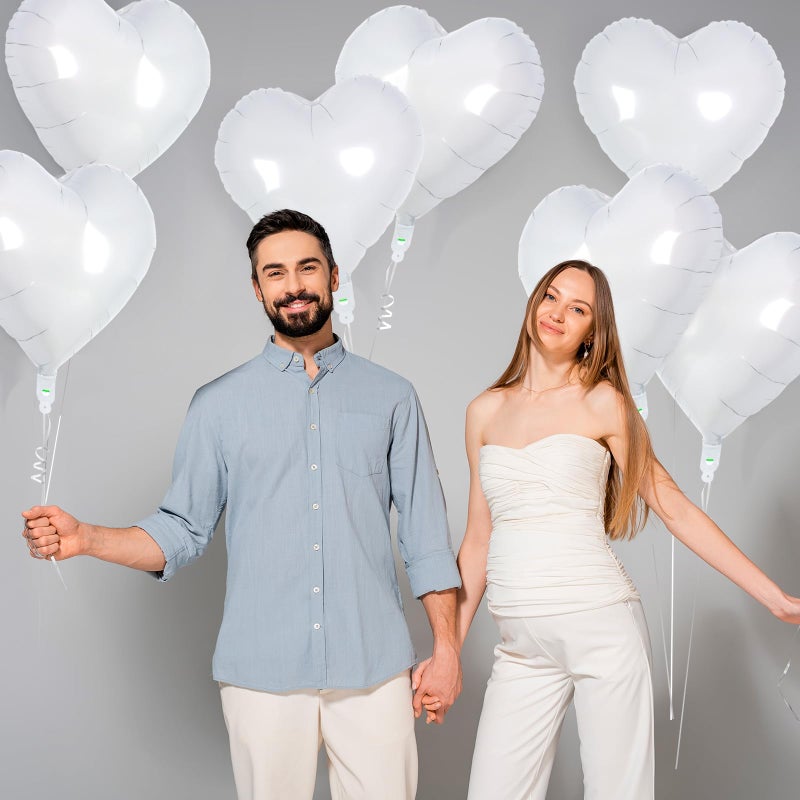 YOTHORN 50 Pcs White Heart Balloons,10 Inch Heart Shape Foil Balloons Love Balloon Valentine Balloon for Birthday Party Wedding Engagement Party Baby Shower Valentine Day Decorations (White) - Image 4