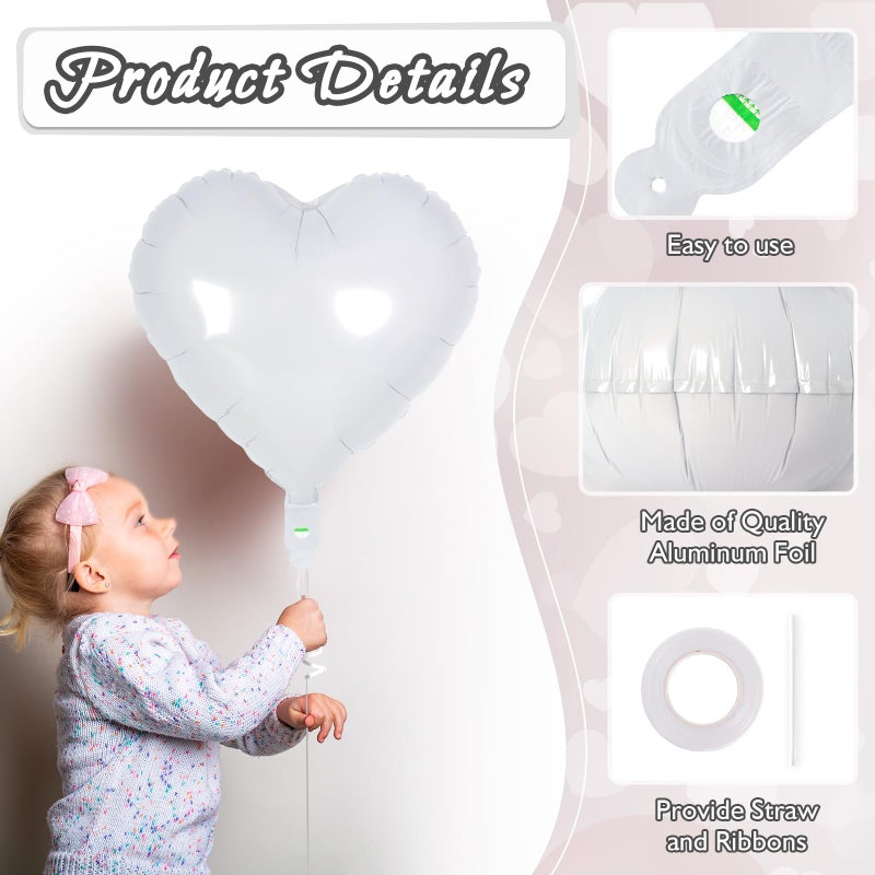 YOTHORN 50 Pcs White Heart Balloons,10 Inch Heart Shape Foil Balloons Love Balloon Valentine Balloon for Birthday Party Wedding Engagement Party Baby Shower Valentine Day Decorations (White) - Image 5