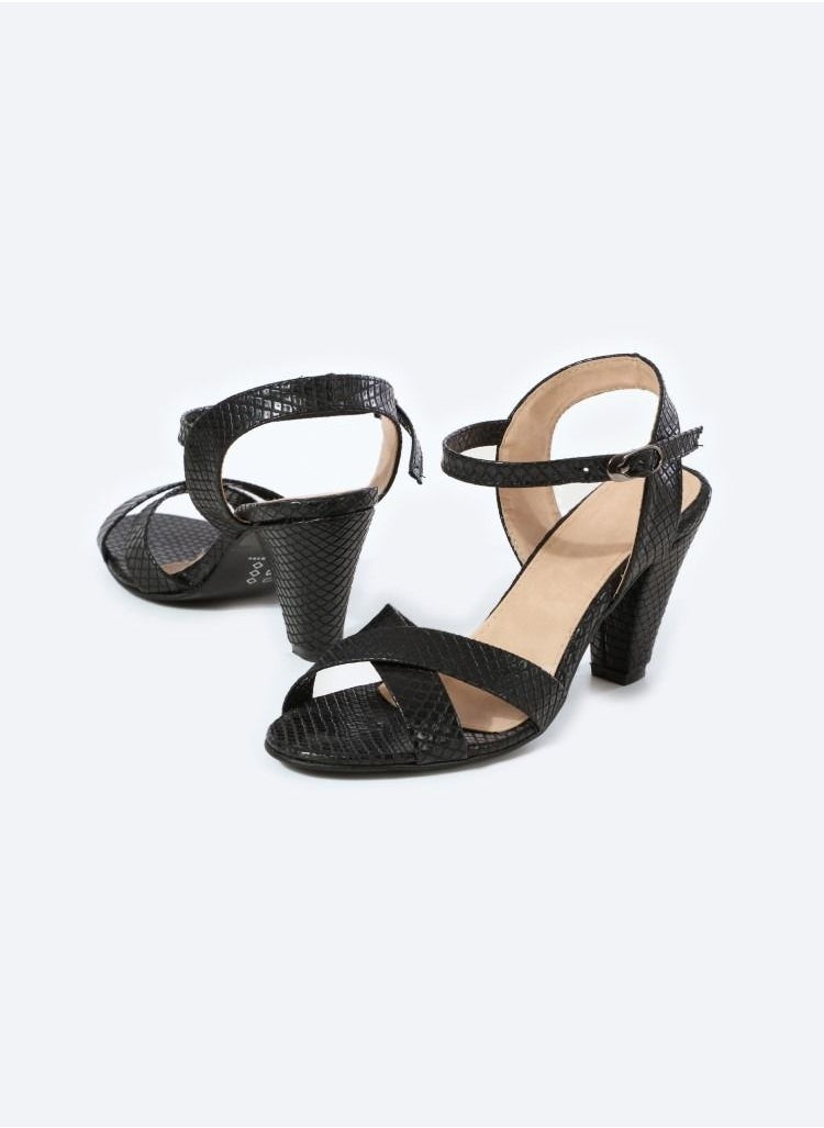 Zahwa - Matte Snake-Textured Leather Heeled Sandals, 7cm Middle Heels - Image 1