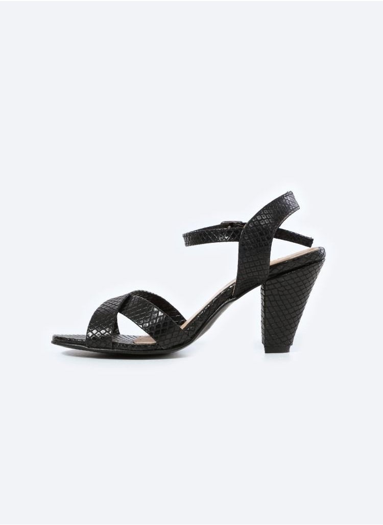 Zahwa - Matte Snake-Textured Leather Heeled Sandals, 7cm Middle Heels - Image 1