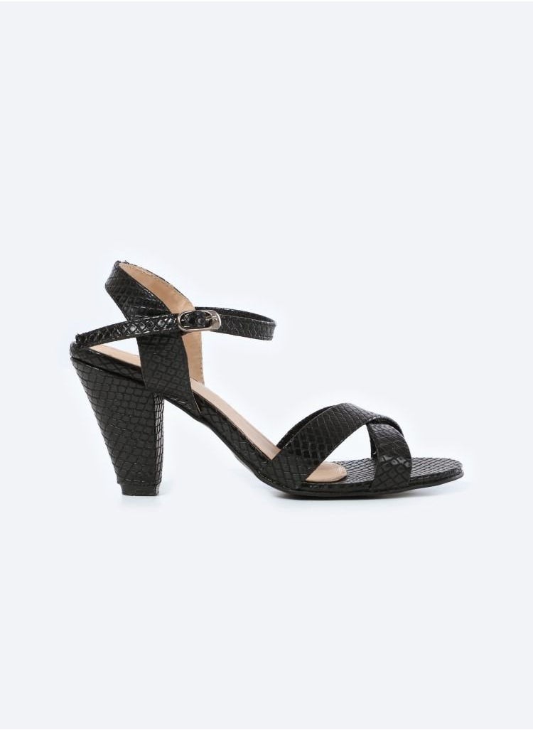 Zahwa - Matte Snake-Textured Leather Heeled Sandals, 7cm Middle Heels - Image 1