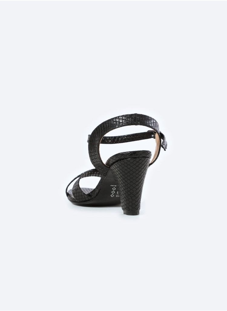 Zahwa - Matte Snake-Textured Leather Heeled Sandals, 7cm Middle Heels - Image 1