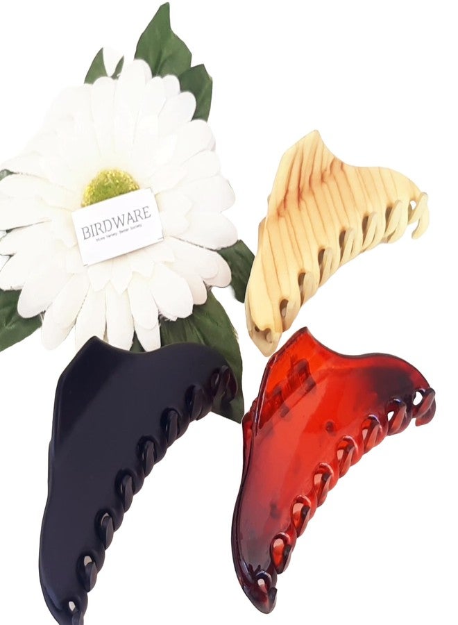 بيردوير مشابك شعر متوسطة الحجم من بيردوير للنساء، متعددة الألوان، مصنوعة من مادة الأكريليك المستوردة، على شكل فراشة مرصعة بالأحجار | مشابك شعر (عبوة من 3 قطع) (أسود، خشبي، وصدفي) - Image 1