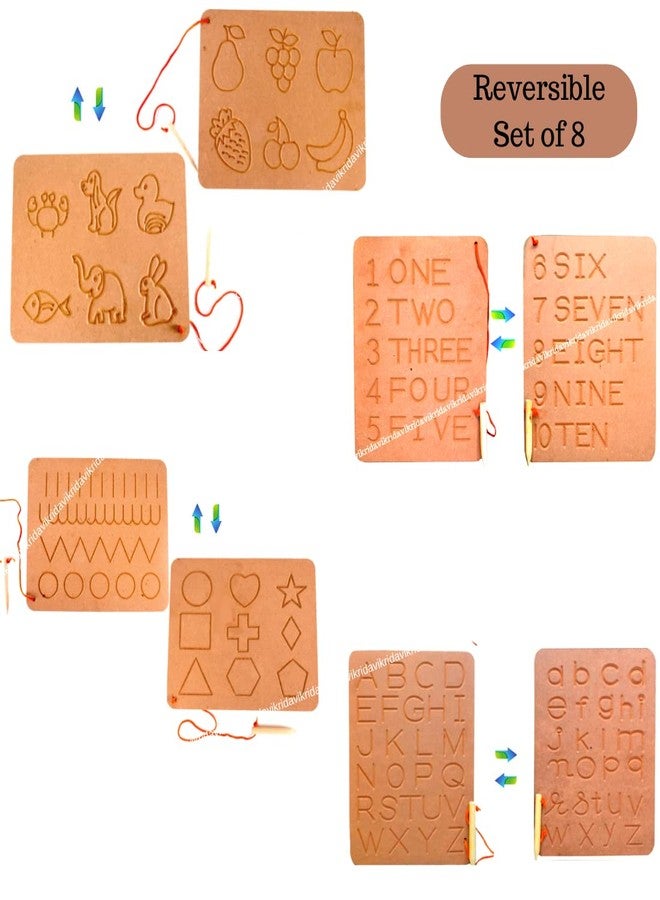 VikriDA Learning Educational Tracing Board and Shapes Puzzle Game Tray Toy with Wooden Pencil for Kids (Board Patterns,Fruit,ABC,ONE Two) - Image 2