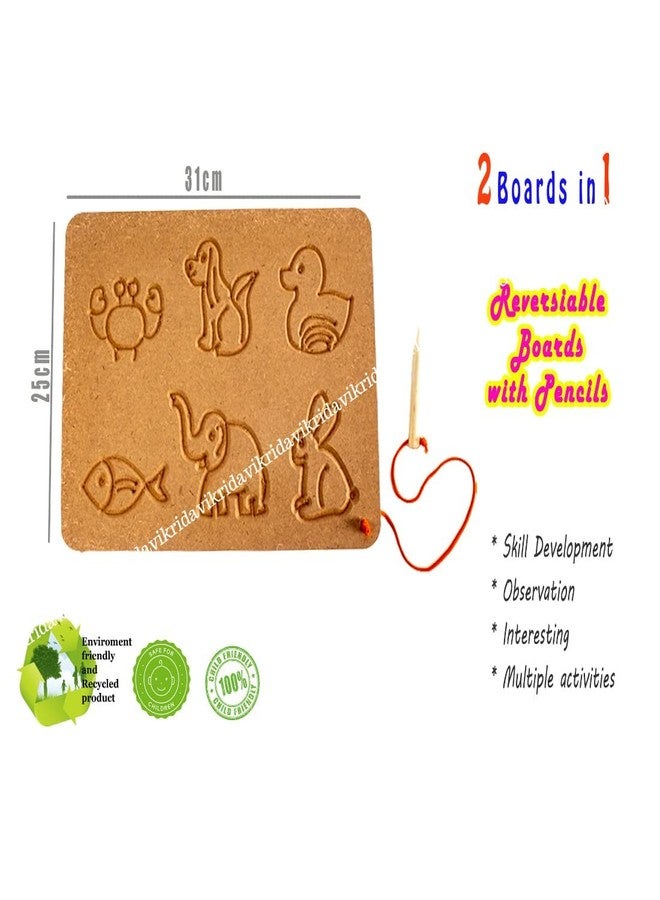 VikriDA Learning Educational Tracing Board and Shapes Puzzle Game Tray Toy with Wooden Pencil for Kids (Board Patterns,Fruit,ABC,ONE Two) - Image 3
