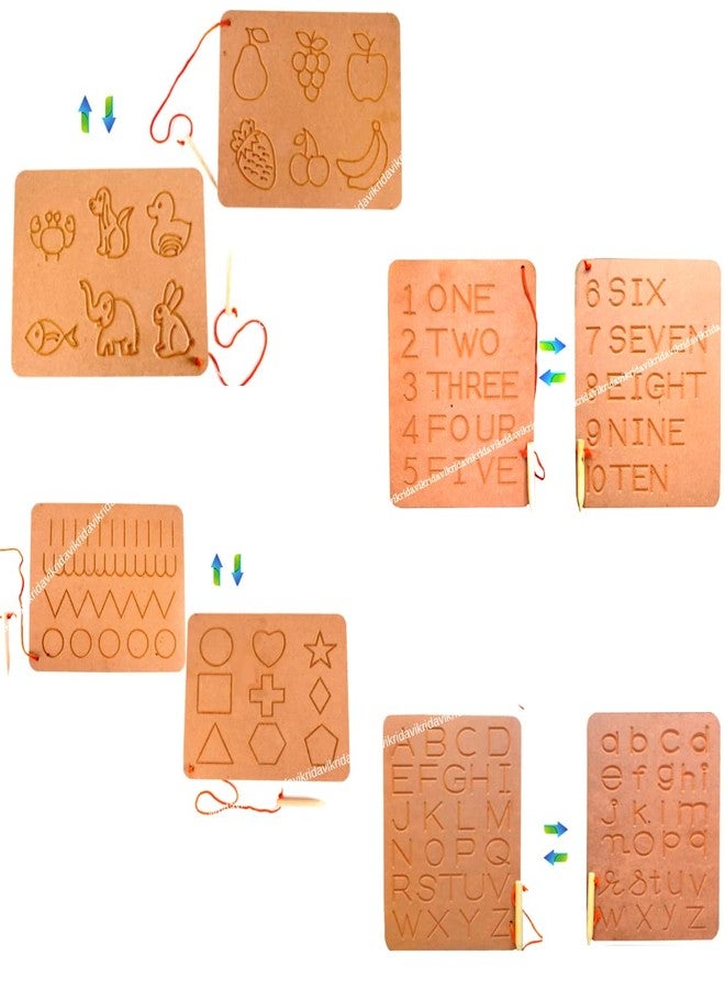 VikriDA Learning Educational Tracing Board and Shapes Puzzle Game Tray Toy with Wooden Pencil for Kids (Board Patterns,Fruit,ABC,ONE Two) - Image 1