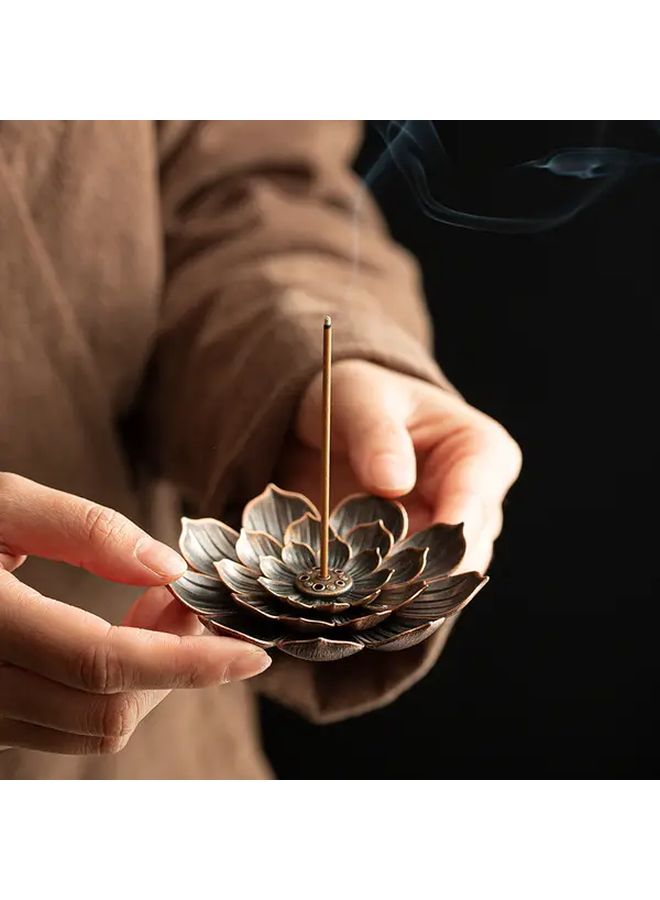 Golden Metal Lotus Incense Burner Stand Coil Holder For Yoga Home Decor - Image 1