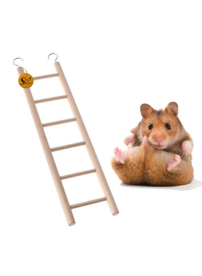Sage Square Playful Natural Wooden Climbing Ladder Toy For Exercise & Fun || With Hooks || For Hamsters, Sugar Glider, Dwarf, Rat, Mice, Gerbil || 6 Stairs / 30Cm - Image 1