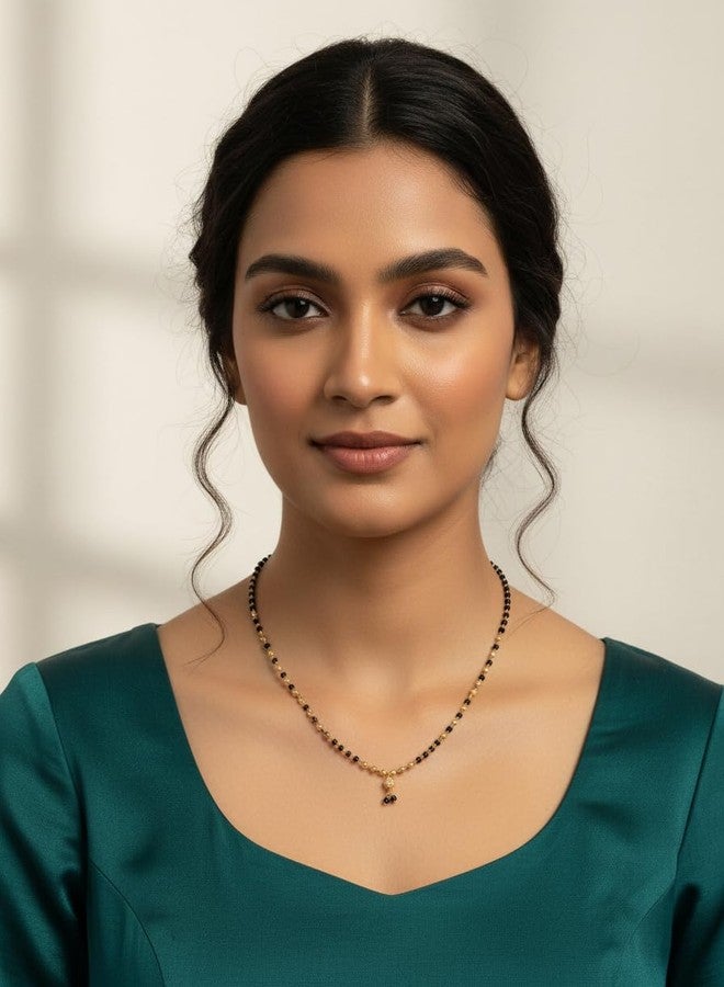 JHB Gold Plated Black Beads Traditional Short Mangalsutra For Women - Image 5